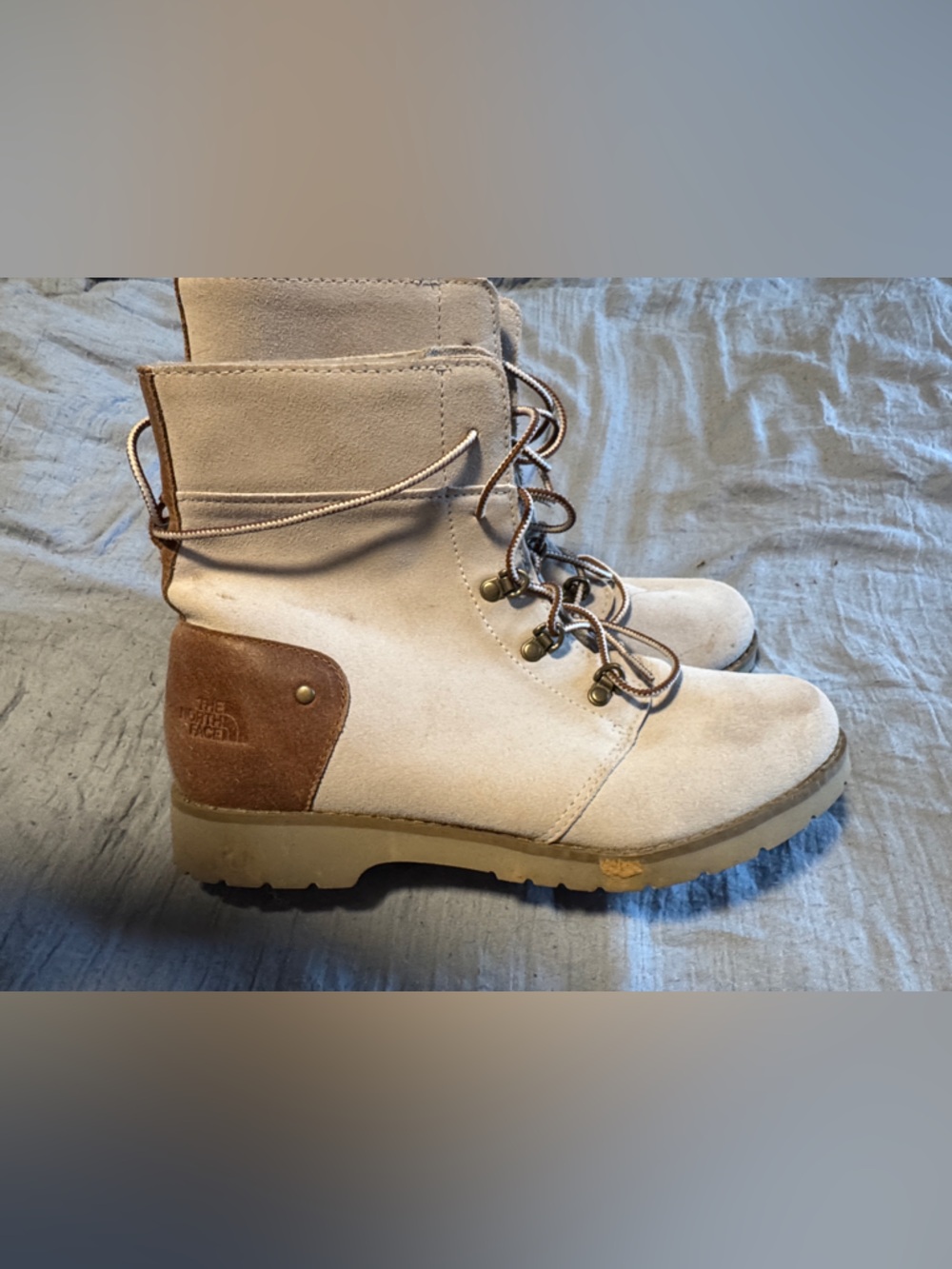 The North Face Women's Light Beige Suede Lace-Up Hiking Boots, 9.5